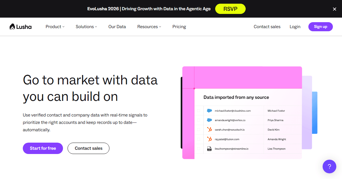 Lusha homepage — verified B2B contact data