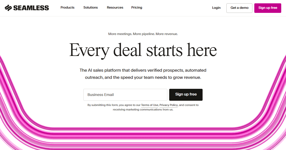 Seamless.ai homepage — Every deal starts here