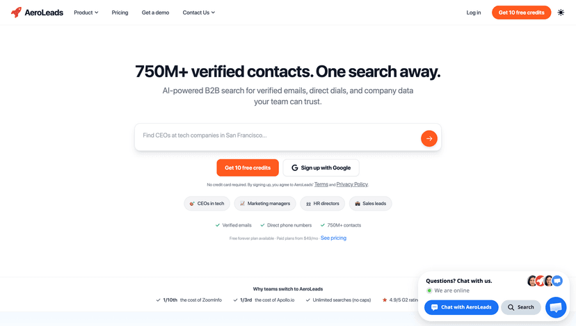 AeroLeads homepage