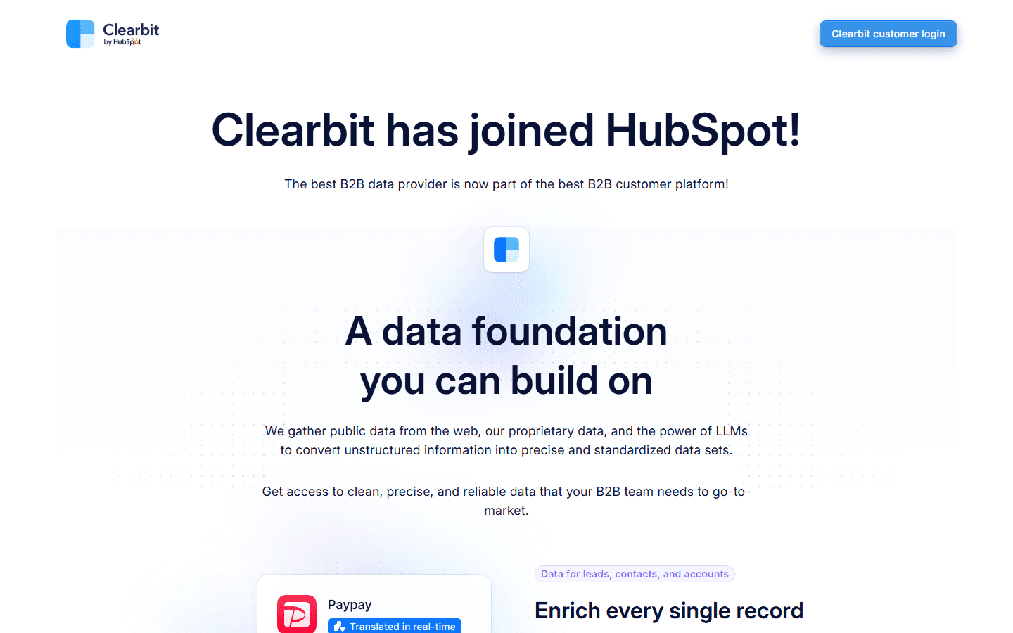 Clearbit /pricing URL redirecting to the rebranded HubSpot landing page