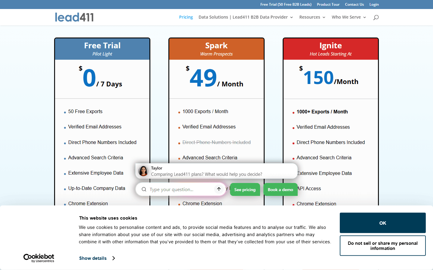 Lead411 pricing page