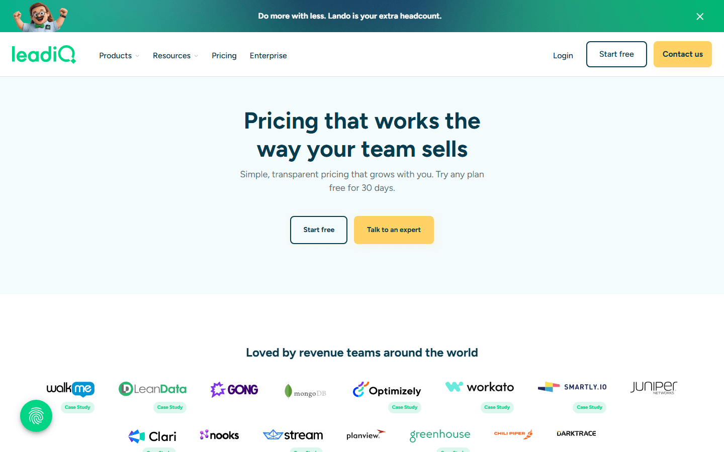 LeadIQ pricing page showing plans and costs