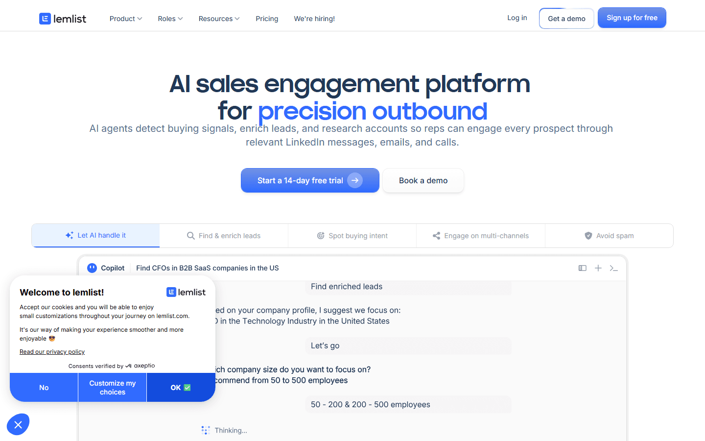 Lemlist homepage hero