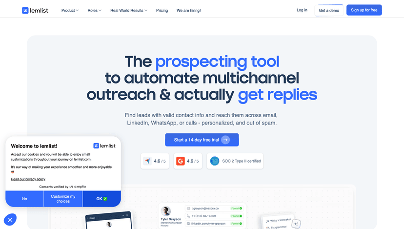 Lemlist homepage