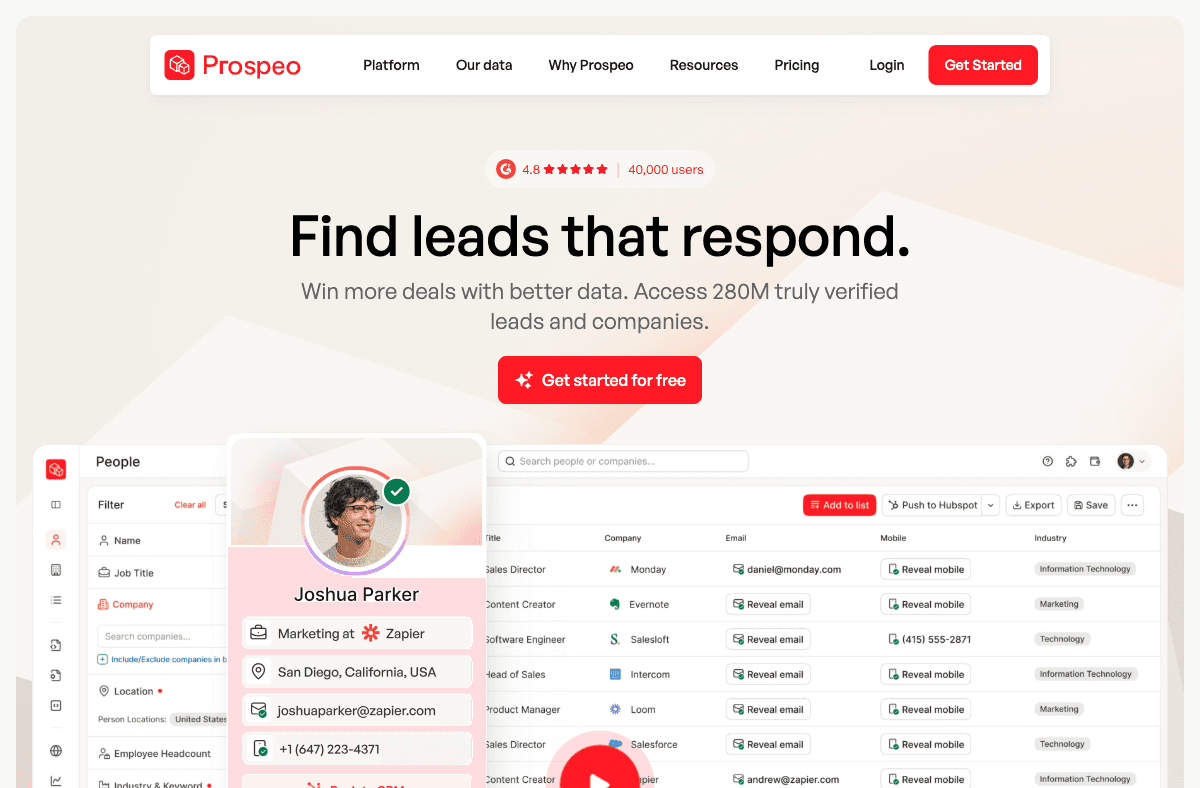 Prospeo homepage showing LinkedIn email finder for Sales Navigator