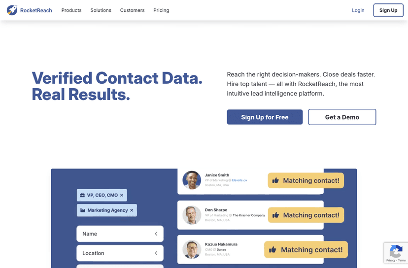 RocketReach homepage