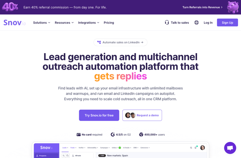 Snov.io homepage