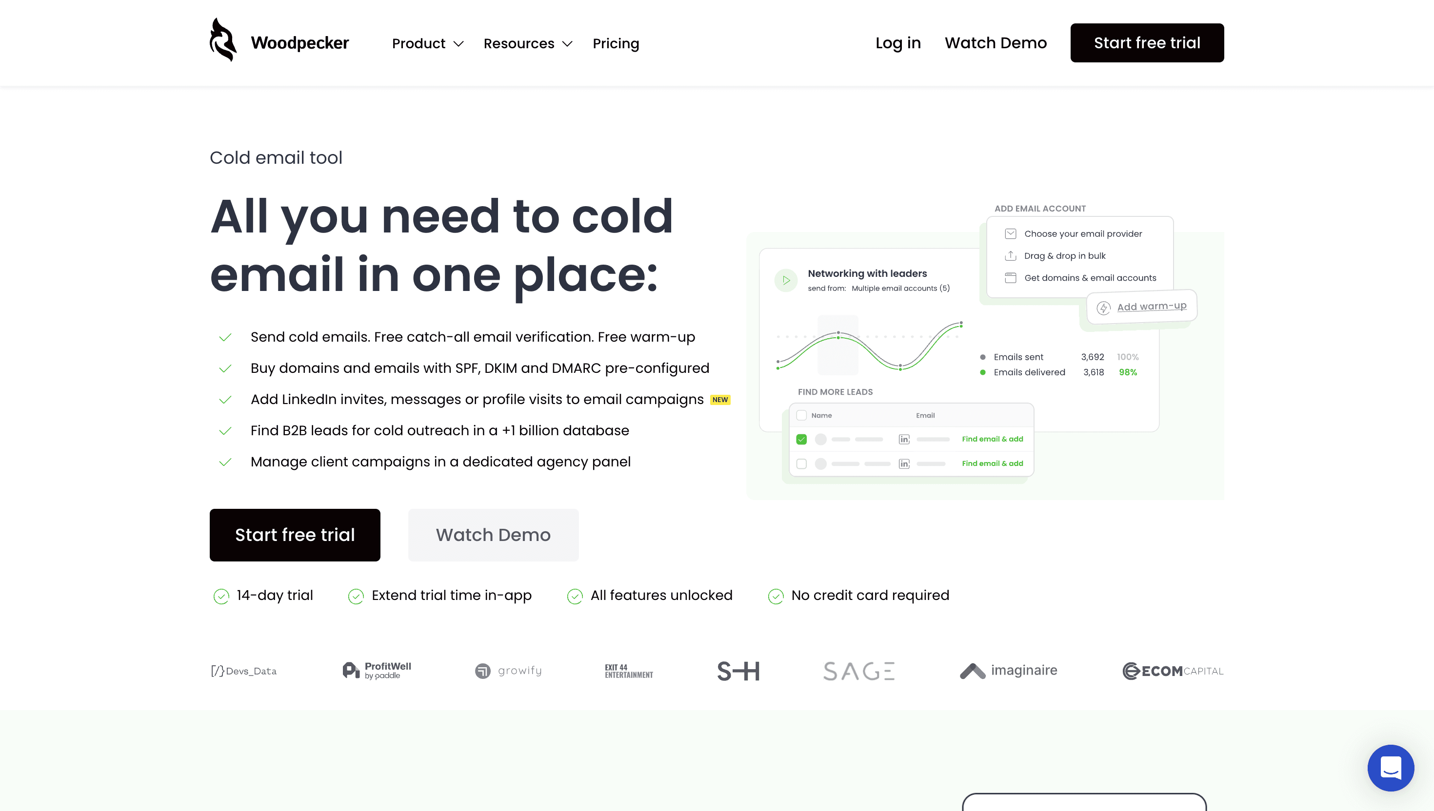 Woodpecker.co cold email platform showing campaign management and deliverability features